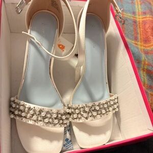 Beaded White Ankle-Strap Sandals